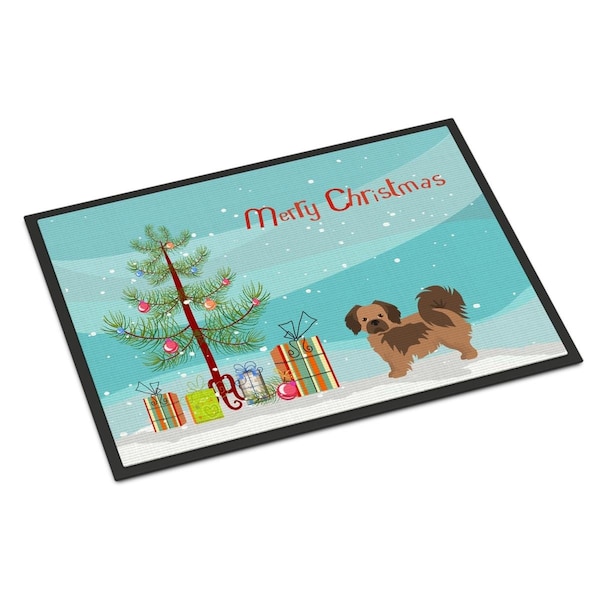 Carolines Treasures 24 x 36 in. Tibetan Spaniel Christmas Tree Indoor or Outdoor Mat CK3488JMAT - main